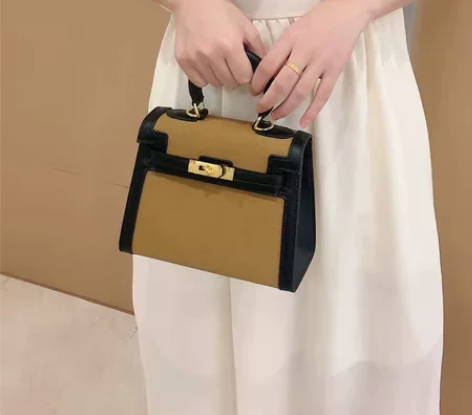 全新高级感凯莉包包女2022新款小众拼接磨...