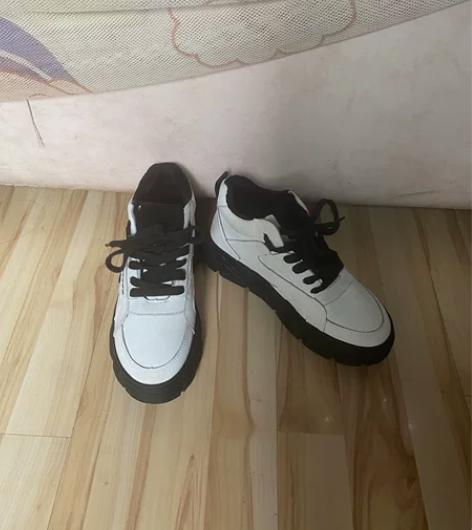 全新35码真皮小码小白鞋女加绒系带增高厚底...