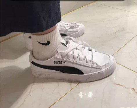 Puma彪马板鞋 Smash 男女黑白皮质...