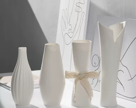 现代陶瓷干花花瓶小清新满天星水培摆件白色客...