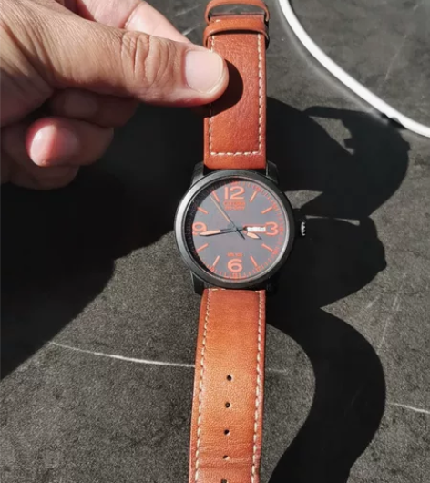 西铁城光动能手表男夜光防水网红骚橙皮带休闲...