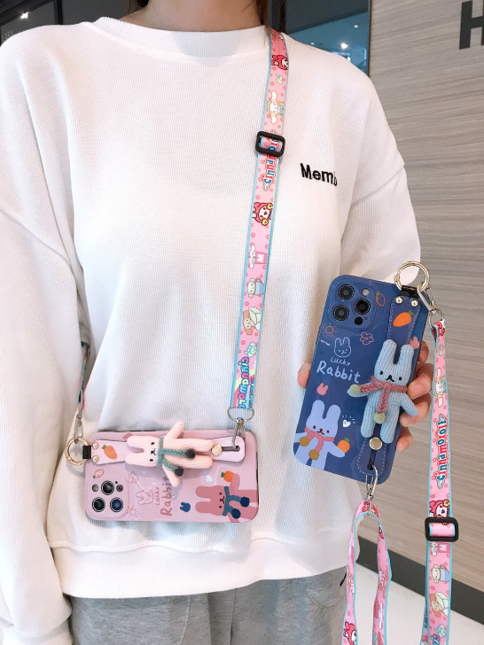 适用苹果12手机壳腕带12mini背带挂绳...