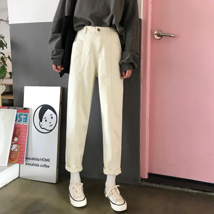 直筒牛仔裤女春季2019新款韩版显瘦哈伦高...