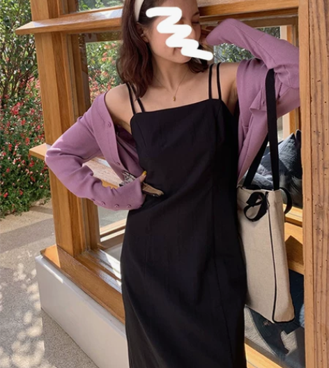 法式双肩带连衣裙-全新！！ 买来就是用柔顺...