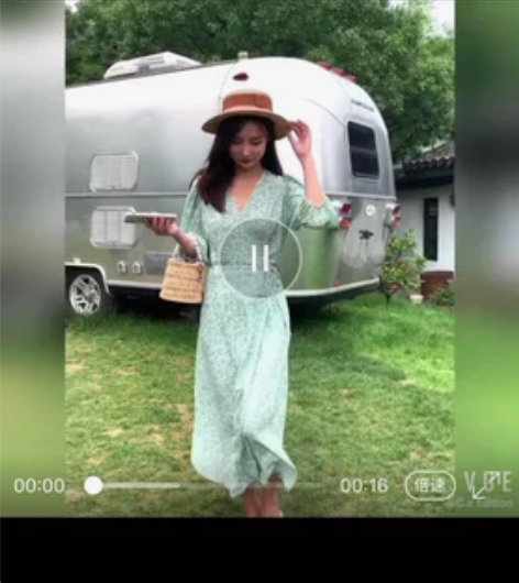 法式浪漫绿色印花裹身系带V领公主袖中长款过...