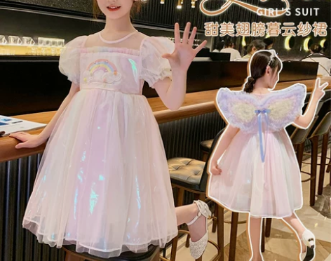 女童彩虹连衣裙2022夏装超仙女孩蓬蓬裙演...