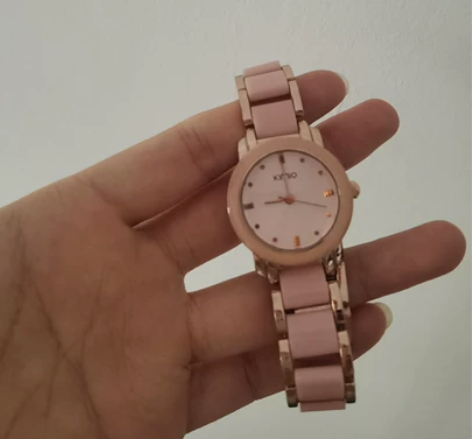 金米欧女士手表 需自己更换电池 陶瓷链粉色...