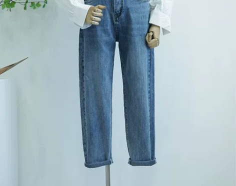 ?chic休闲直筒裤简约百搭宽松显瘦高腰牛...