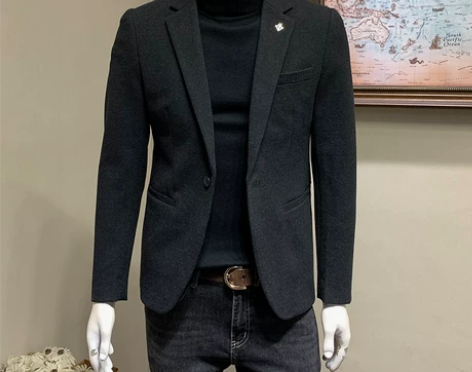 西装套装秋冬潮流毛呢西装外套男士韩版修身呢...