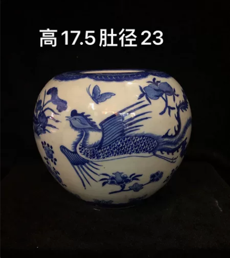 清代凤穿花小口洗，正宗康熙蓝，发色飘亮 感...