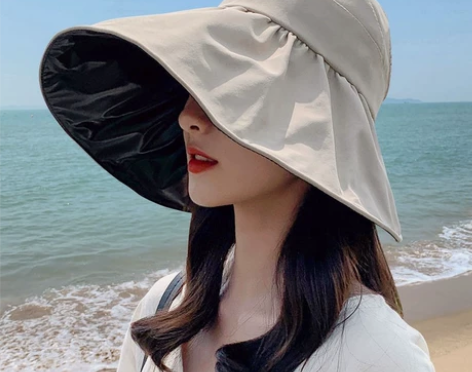 全新！ 空顶遮阳帽女夏季防晒大檐帽?? 黑...