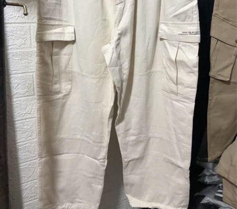 全新杏色男士纯棉宽松阔版9分工装裤特价18...