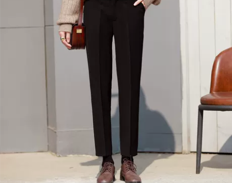 秋冬加绒裤子女冬高腰直筒裤九分裤通勤西装裤...