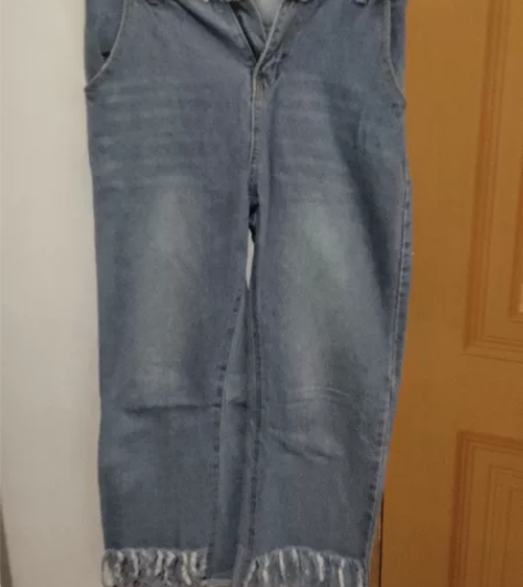 牛仔裤女宽松直筒流苏 扣子坏了二手衣服闲置...