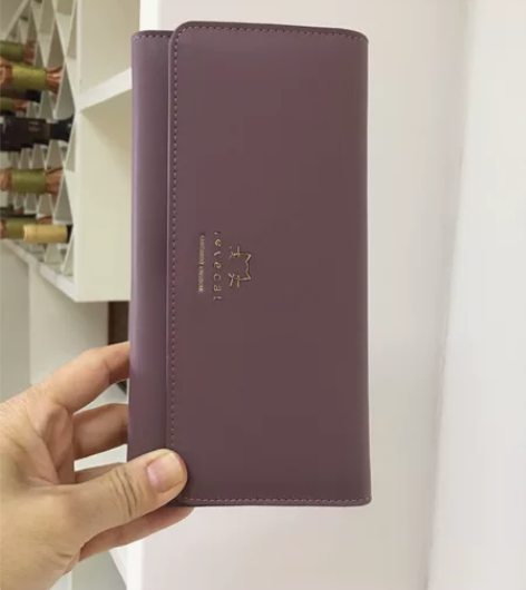 真皮钱包女士手包紫色三折长款全新包邮出 姐...