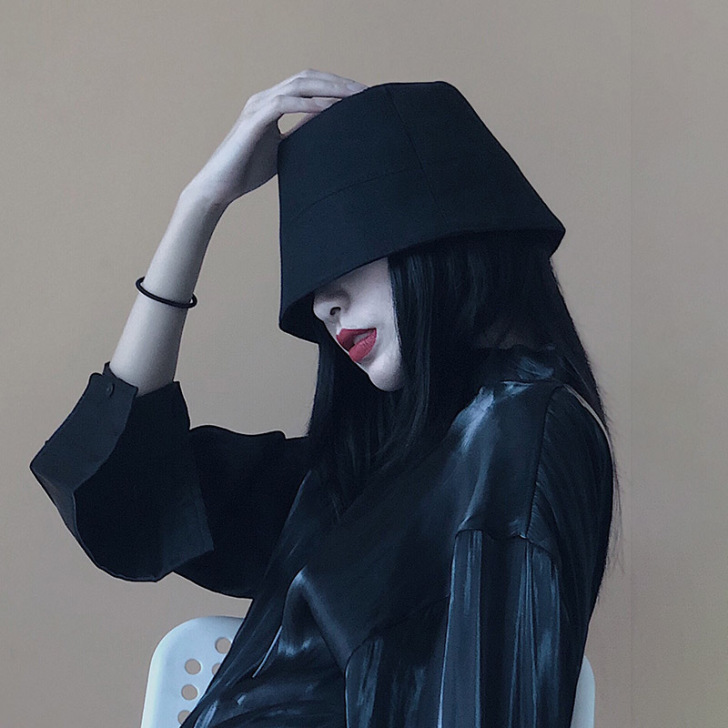 灯罩水桶帽子女遮脸渔夫帽日系韩版潮黑色乞丐...