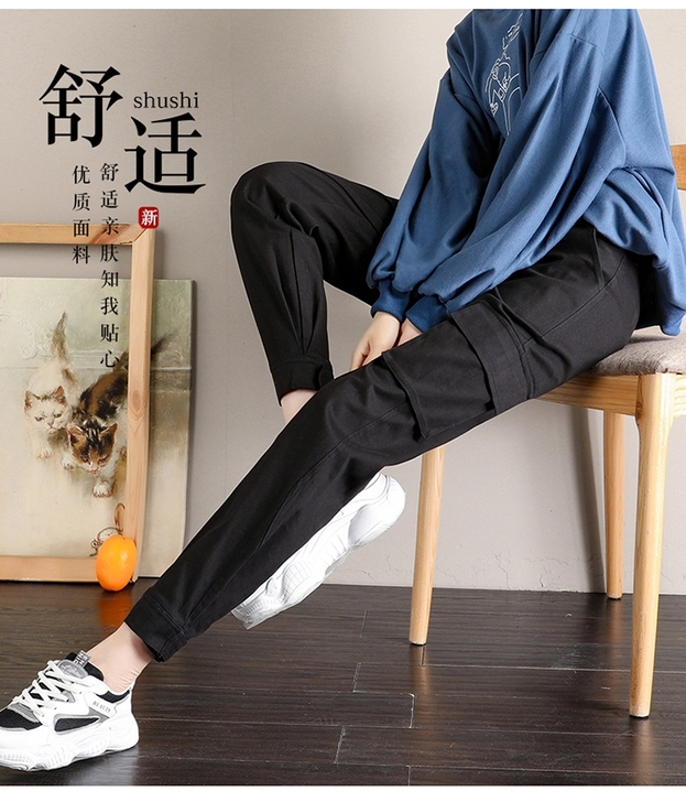 工装裤女显瘦高腰春秋2021新款宽松直筒b...