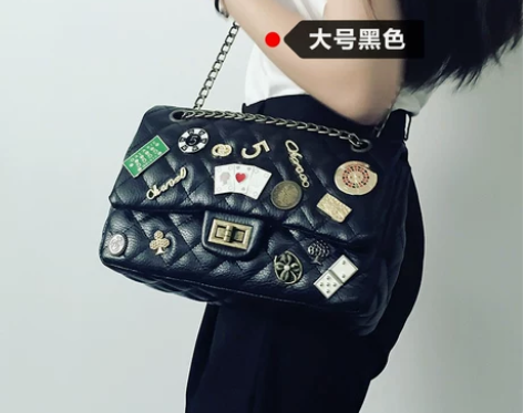 【优尚】新款欧美徽章菱格链条包女包百搭单…...