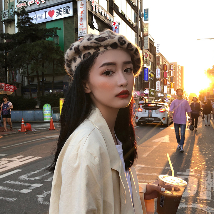 豹纹贝雷帽