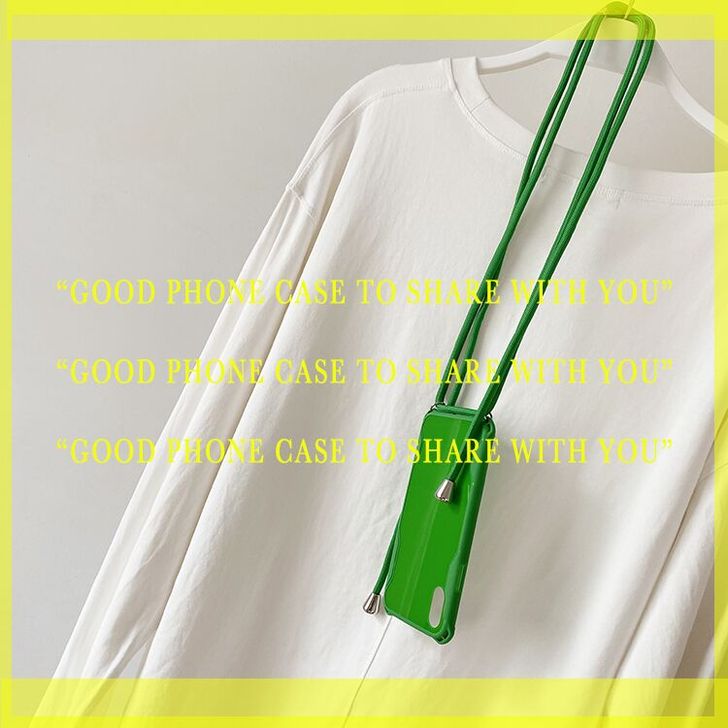 挂绳手机壳可斜跨适用苹果12时尚绿色iPh...