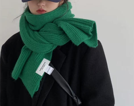 ?绿色加厚针织毛线围巾女2021冬季新款高...