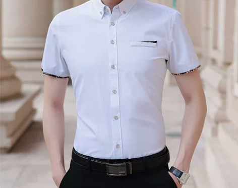 夏季短袖衬衫男薄款印花帅气中年商务休闲纯色...