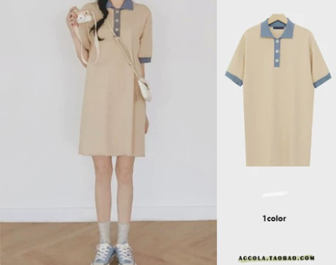 韩国小个子少女森系学生POLO领休闲衬衫连...