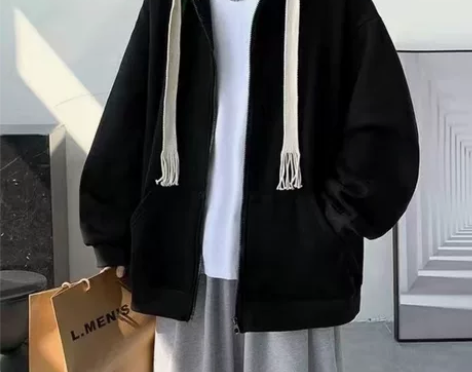 网红大编织绳外套男秋季开衫拉链卫衣情侣运动...