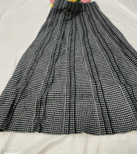 针织格子半身裙女秋冬大码胖mm遮跨显瘦中长...
