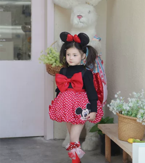 糖心果米奇米妮花苞裙130码，赠送三个蝴蝶...