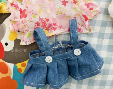 现货20cm娃衣夏日风防晒帽牛仔背带裙20...