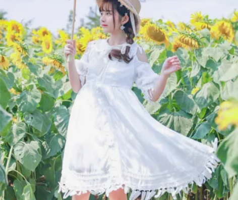 原创森女部落小清新露肩甜美仙气裙子法国小众...