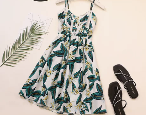 夏季印花波西米亚吊带裙女海边度假显瘦连衣裙...