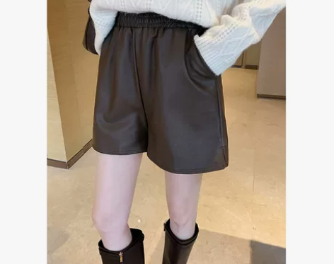 皮短裤女秋冬2022新款宽松休闲显瘦百搭阔...