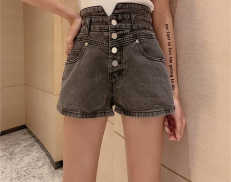 韩版复古chic修身小心机牛仔短裤夏装20...