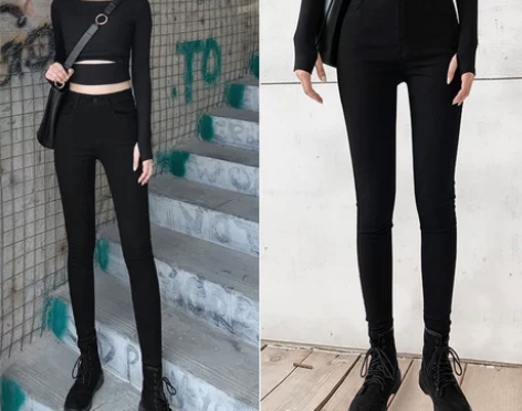 黑色牛仔裤女九分裤高腰修身小脚裤子2019...