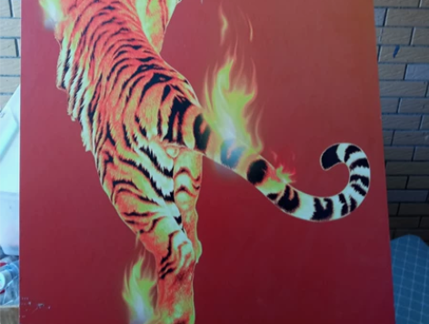 四联 火虎生肖，火焰老虎-客厅装饰画 无框...