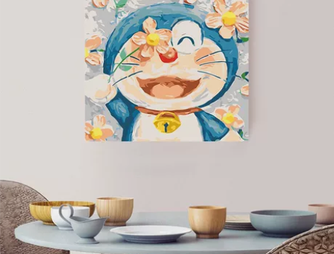 diy数字油画哆啦a梦油彩画儿童动漫填色解...