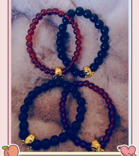 牛年红与黑玛瑙石榴石情侣手串（一对包邮）牛...