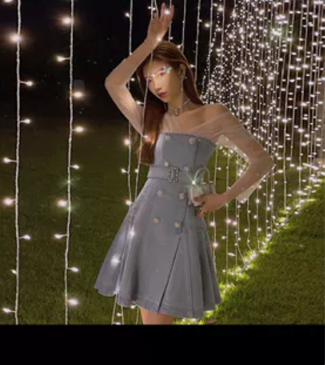 网纱拼接牛仔连衣裙，全新 感兴趣的话点“我...