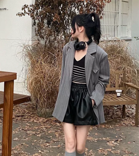 高腰短裤秋季女显瘦小皮裤短裤 S码适合95...