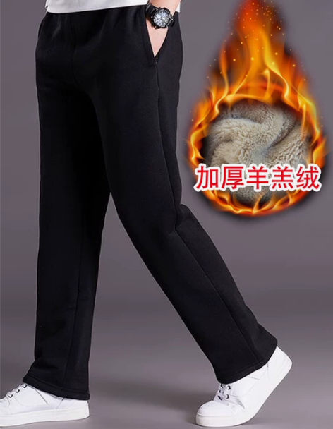 冬季加绒加厚运动裤男士直筒宽松保外穿羊羔绒...