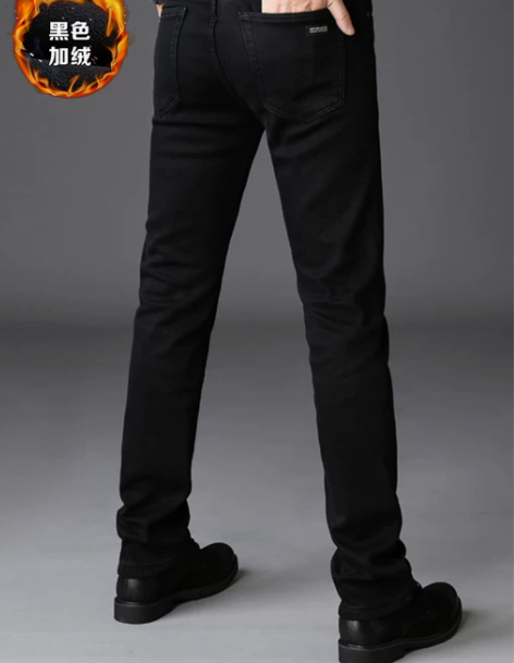 裤加绒 加厚裤子香港冬季黑色牛仔裤男秋冬款...