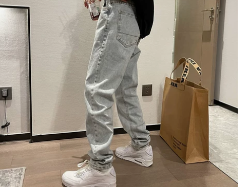 韩版潮流春季新款男生百搭哈伦裤潮牌复古蓝色...