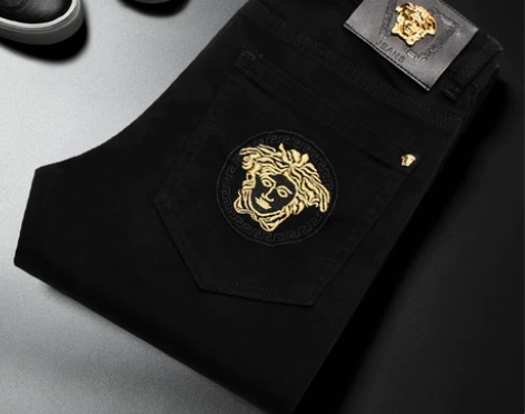秋季新款弹力黑色男士牛仔裤潮牌刺绣高端欧