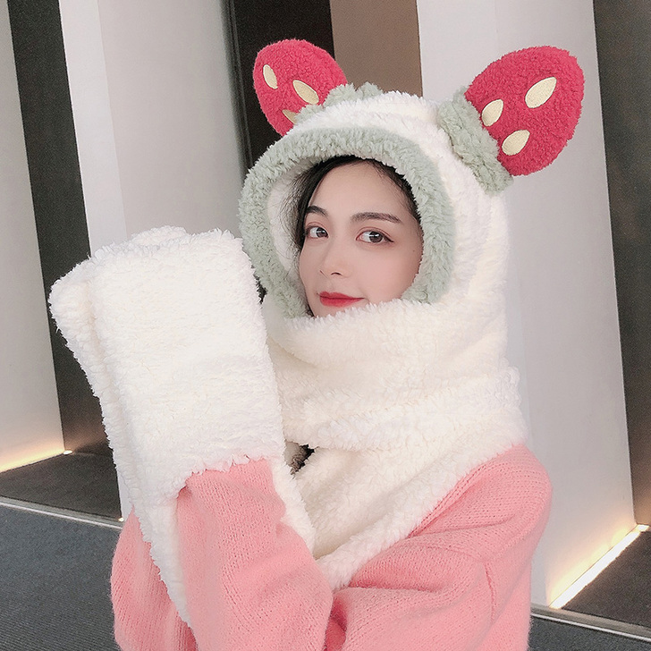 毛绒保暖帽子女冬季甜美可爱抖音同款卡通草莓...