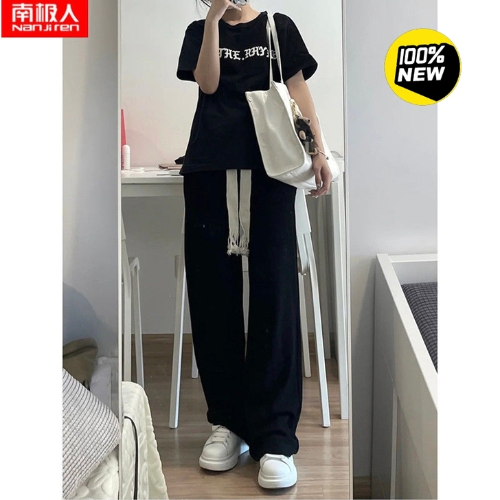 南极人正品抽绳遛弯裤慵懒运动阔腿裤女高街垂...