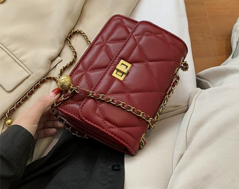 红色结婚包包新娘包2020新款菱格链条斜挎...