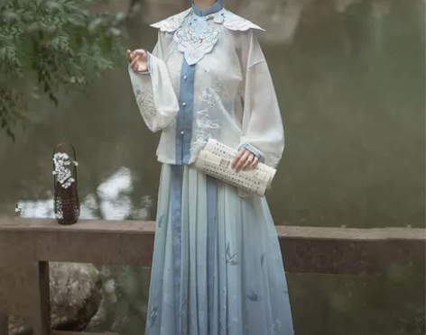 桔屿原创汉服女玉骨云肩明制立领对襟短衫中国...