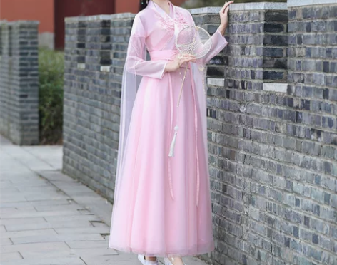 粉色汉服女夏季古风超仙气古装中国风夏款改良...